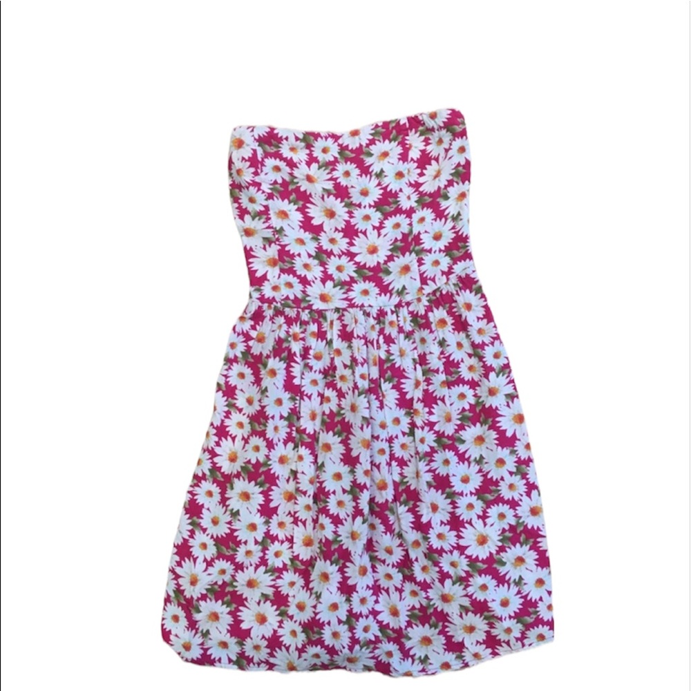 Strapless pink floral sun dress